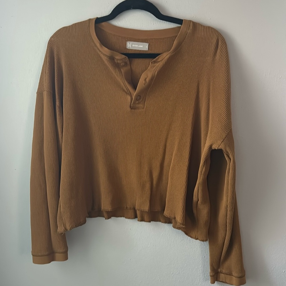 Everlane mustard yellow waffle top size large